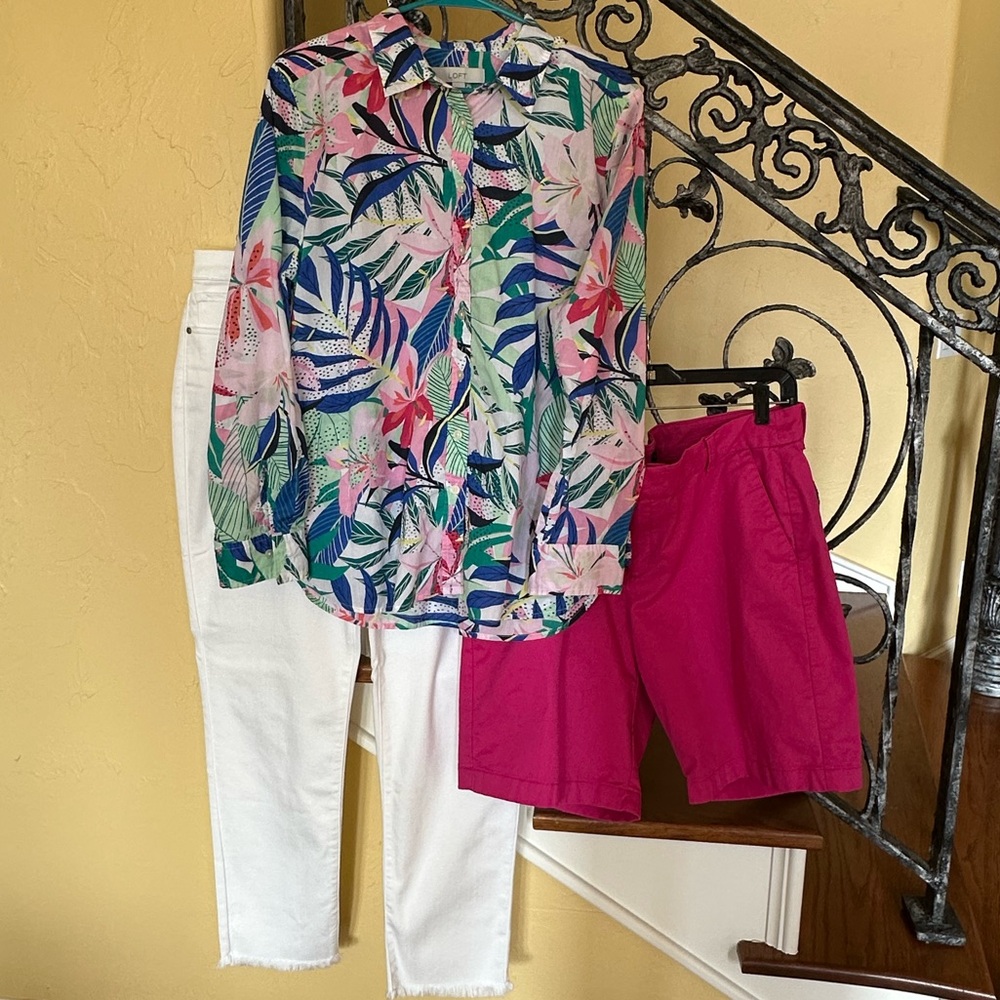 LOFT colorful tropical print shirt